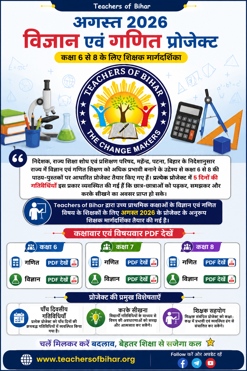 Click to view अगस्त 2026 कक्षा 6 से 8 विज्ञान एवं गणित प्रोजेक्ट शिक्षक मार्गदर्शिका