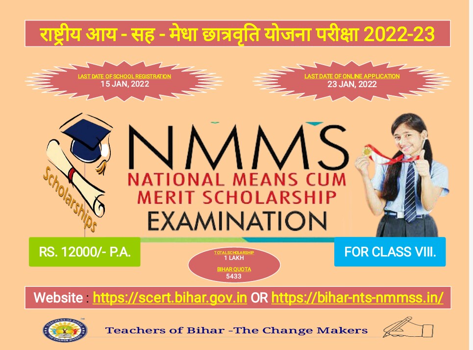 Click to view राष्ट्रीय आय-सह-मेधा छात्रवृति योजना परीक्षा (NMMSS) 2022-23