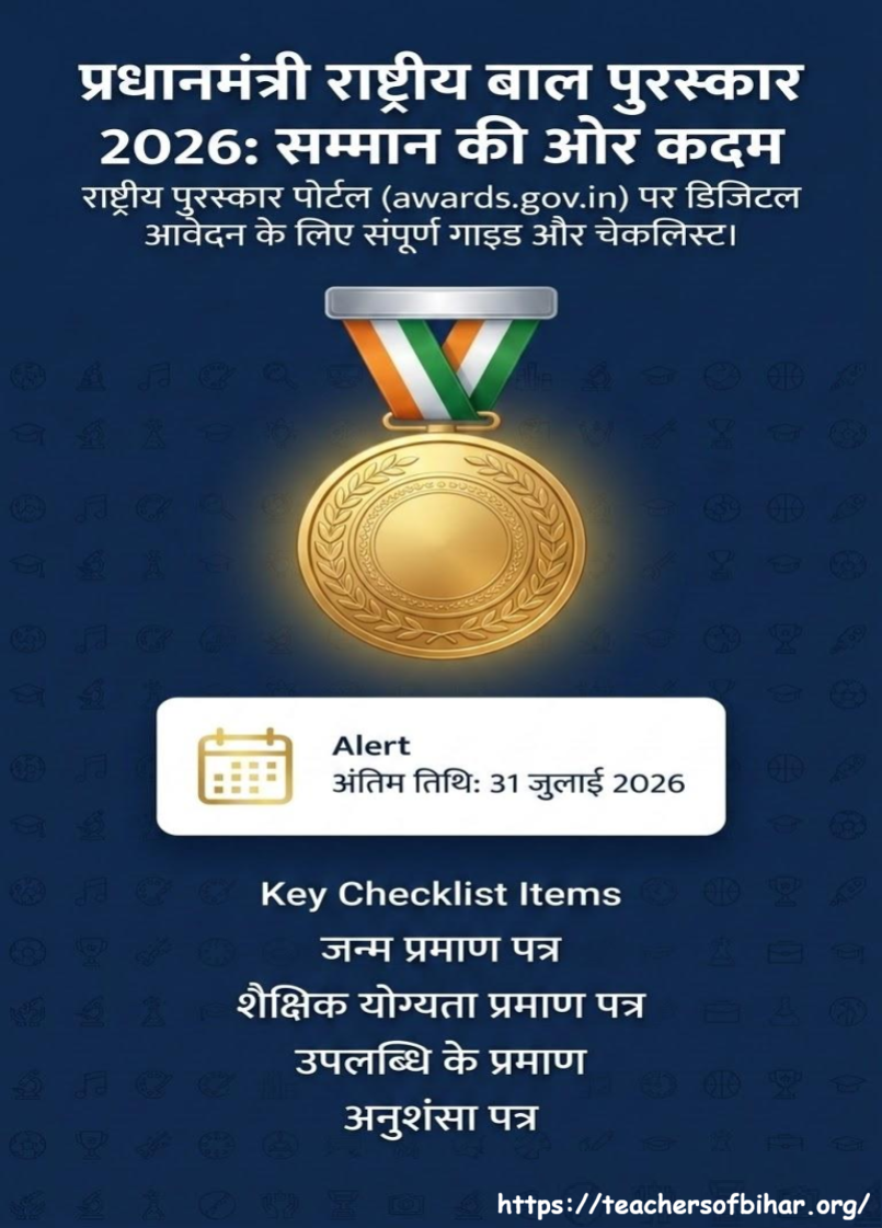 Click to view प्रधानमंत्री राष्ट्रीय बाल पुरस्कार 2026: आवेदन प्रक्रिया, पात्रता एवं रोडमैप