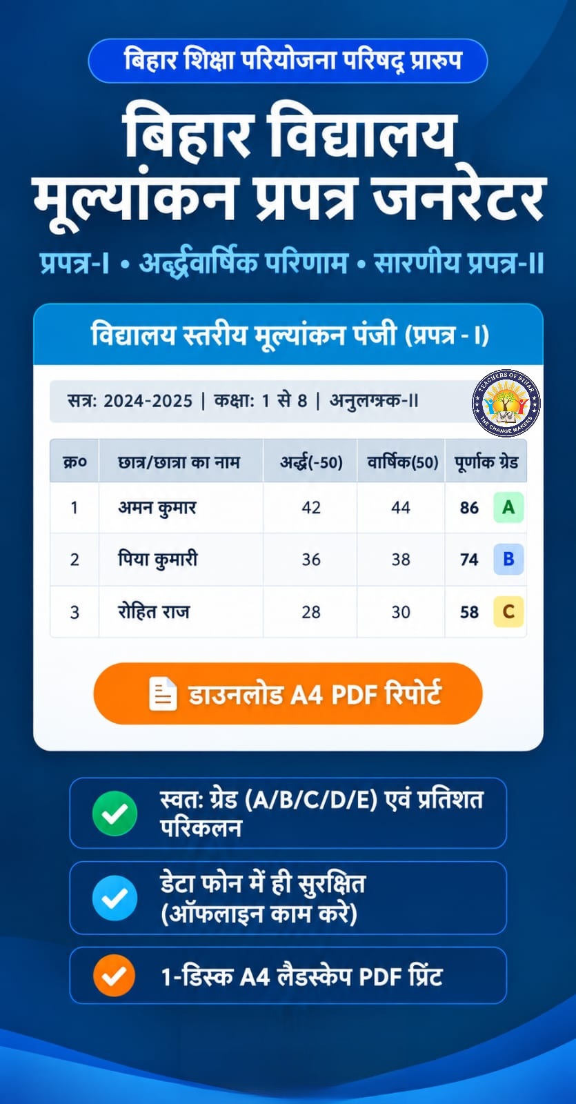 Click to view बिहार विद्यालय मूल्यांकन प्रपत्र जनरेटर | प्रपत्र-I, II एवं सारणीय प्रपत्र ऑनलाइन भरें व PDF डाउनलोड करें